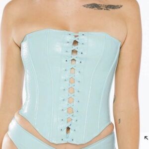 Savage X Fenty Light Blue Lace-Up Corset